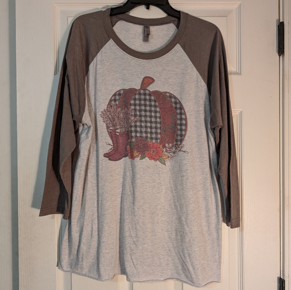 Next Level Fall Pumpkin 3/4 Sleeve T-shirt Size XL